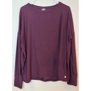 CALIA Womens Plum Heathered Long Sleeve Activewear Top Thumbholes WAX31340 Large